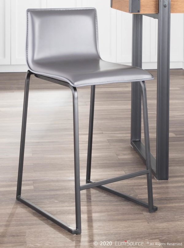 Mara 26 Inch Contemporary Black Metal Grey Faux Leather Counter Stools Set of 2 5