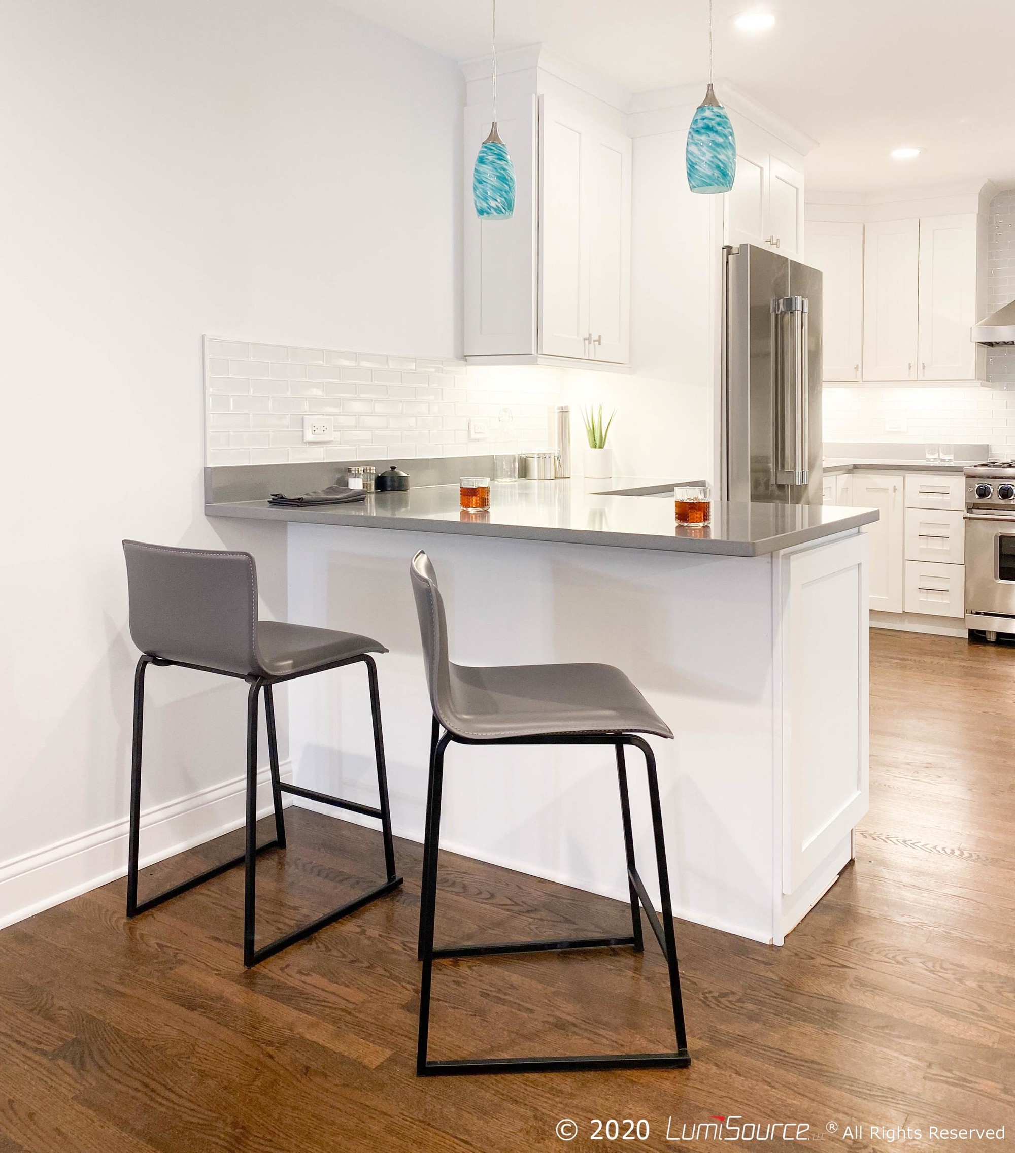 Mara 26 Inch Contemporary Black Metal Grey Faux Leather Counter Stools (Set of 2) 8 Mara 26 Inch Contemporary Black Metal Grey Faux Leather Counter Stools (Set of 2) - Image 8