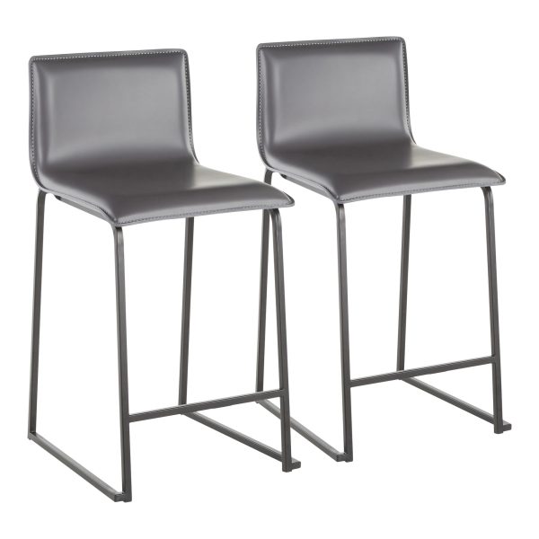 Mara 26 Inch Contemporary Black Metal Grey Faux Leather Counter Stools Set of 2 8