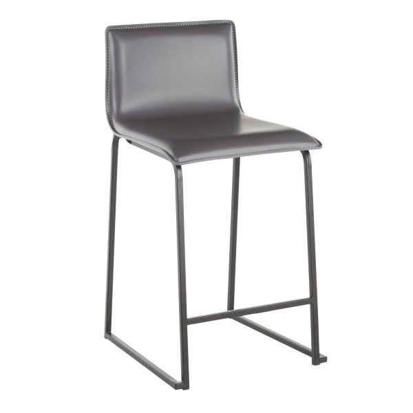 Mara 26 Inch Contemporary Black Metal Grey Faux Leather Counter Stools Set of 2 9