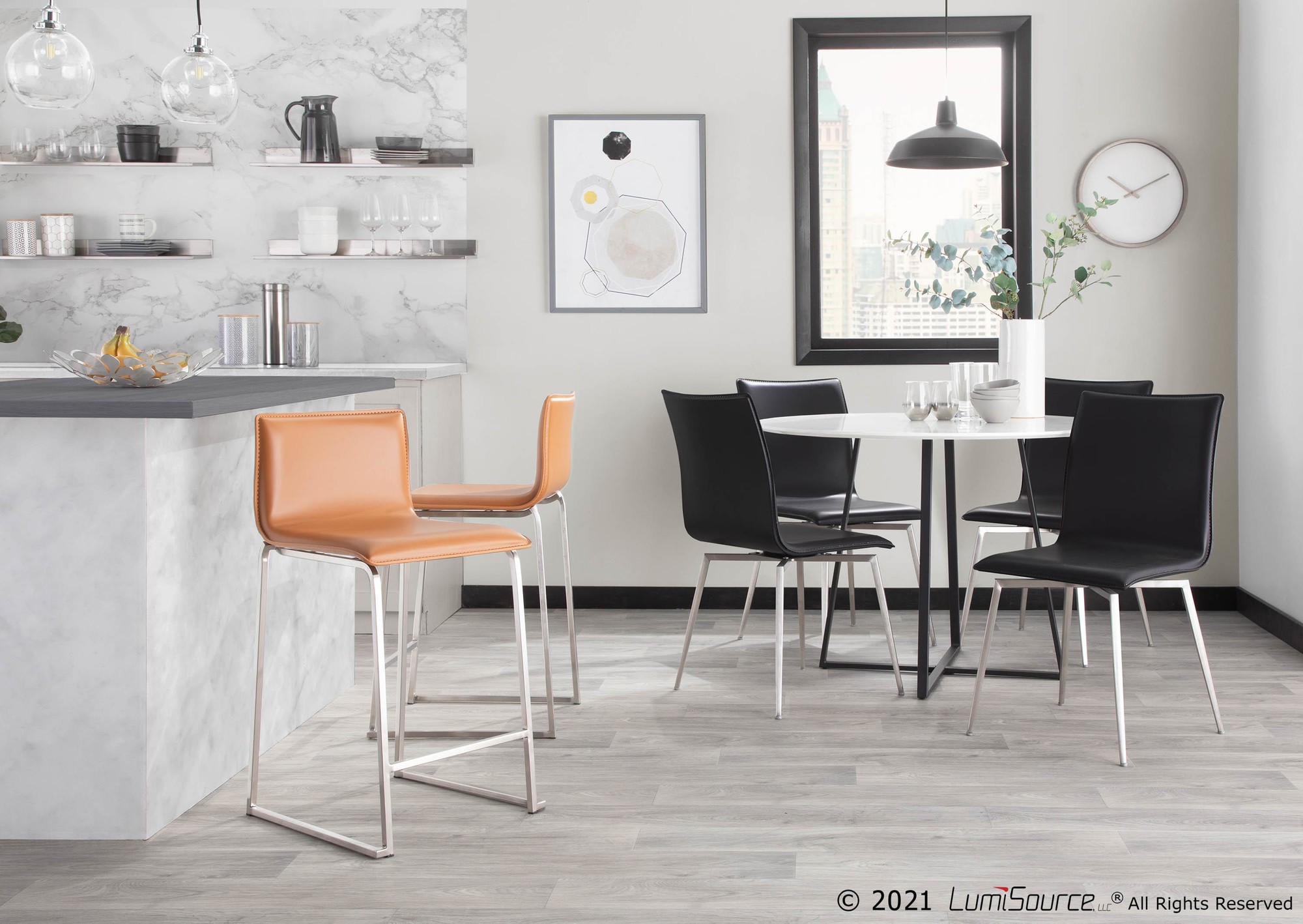 Mara 26 Inch Contemporary Camel Faux Leather Counter Stools (Set of 2) 2 Mara 26 Inch Contemporary Camel Faux Leather Counter Stools (Set of 2) - Image 2