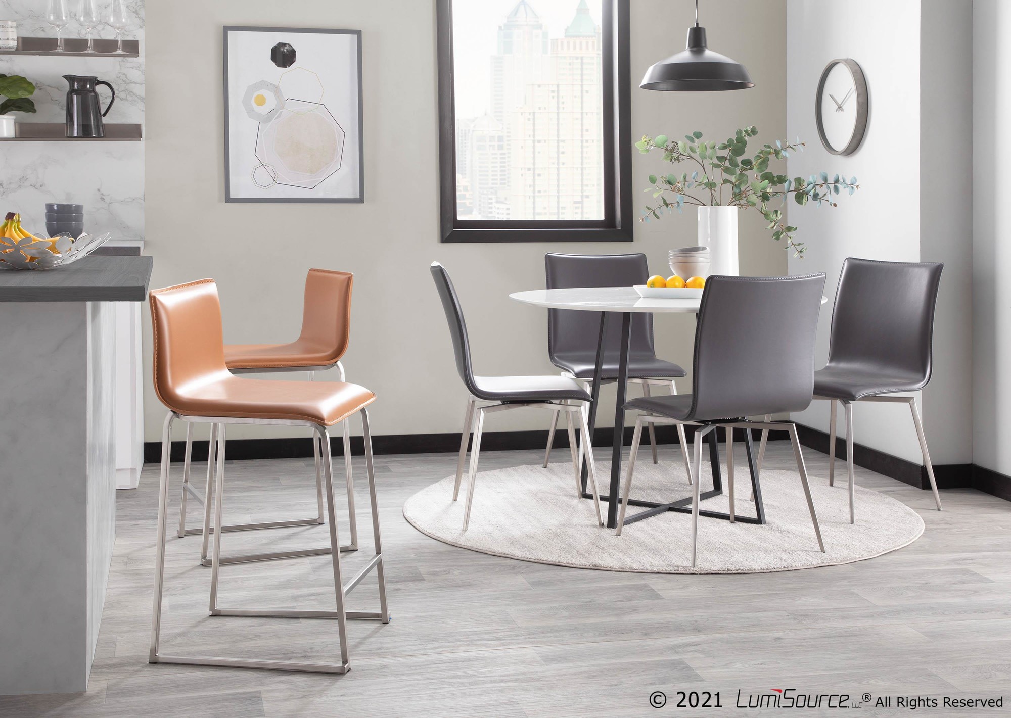 Mara 26 Inch Contemporary Camel Faux Leather Counter Stools (Set of 2) 3 Mara 26 Inch Contemporary Camel Faux Leather Counter Stools (Set of 2) - Image 3