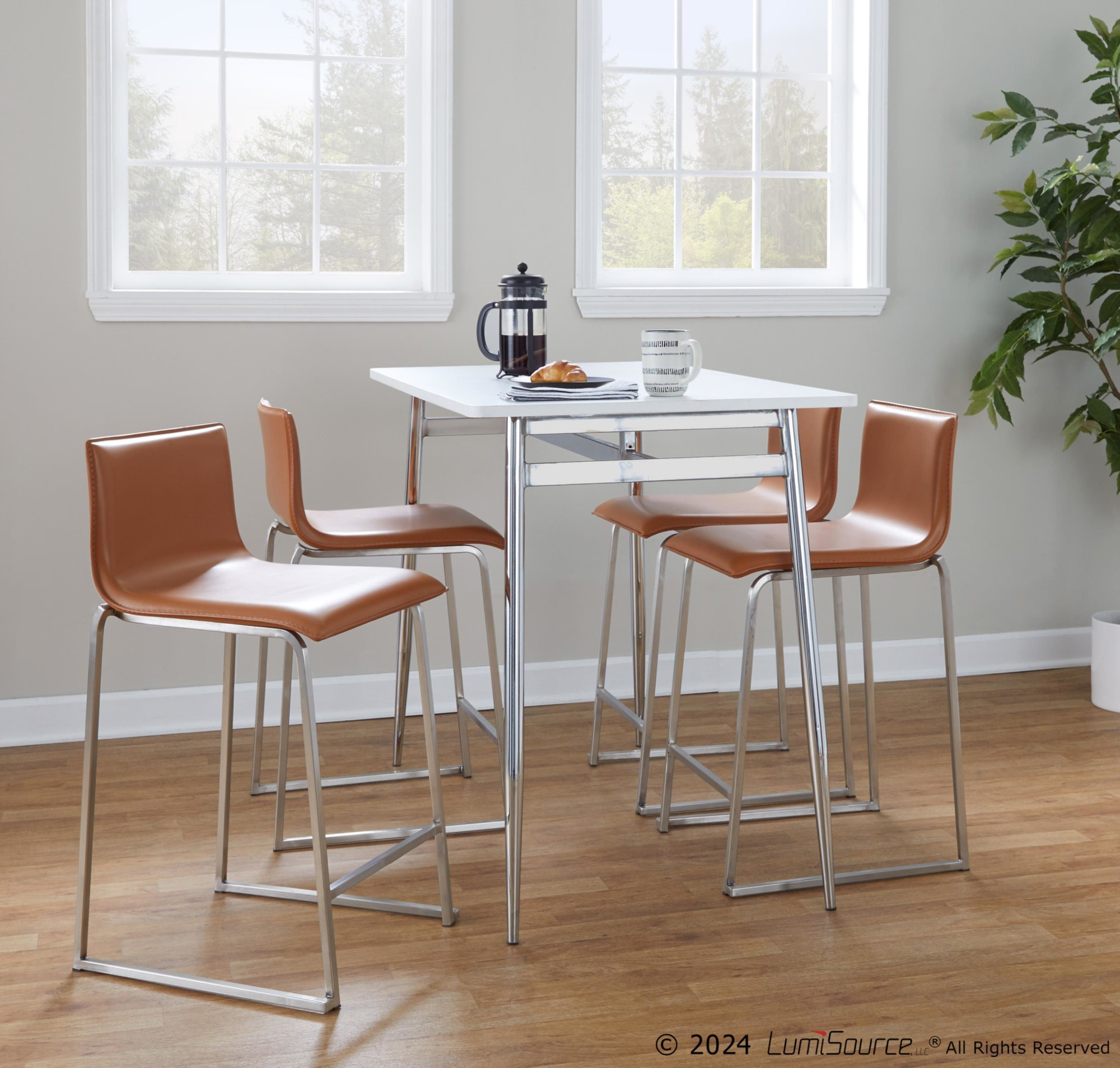 Mara 26 Inch Contemporary Camel Faux Leather Counter Stools (Set of 2) 5 Mara 26 Inch Contemporary Camel Faux Leather Counter Stools (Set of 2) - Image 5