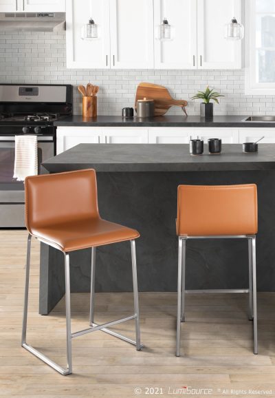 Mara 26 Inch Contemporary Camel Faux Leather Counter Stools (Set of 2)