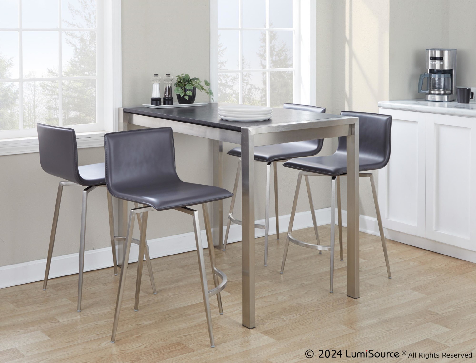 Mara 26-Inch Contemporary Grey Faux Leather Swivel Counter Stool (Set of 2) 2 Mara 26-Inch Contemporary Grey Faux Leather Swivel Counter Stool (Set of 2) - Image 2