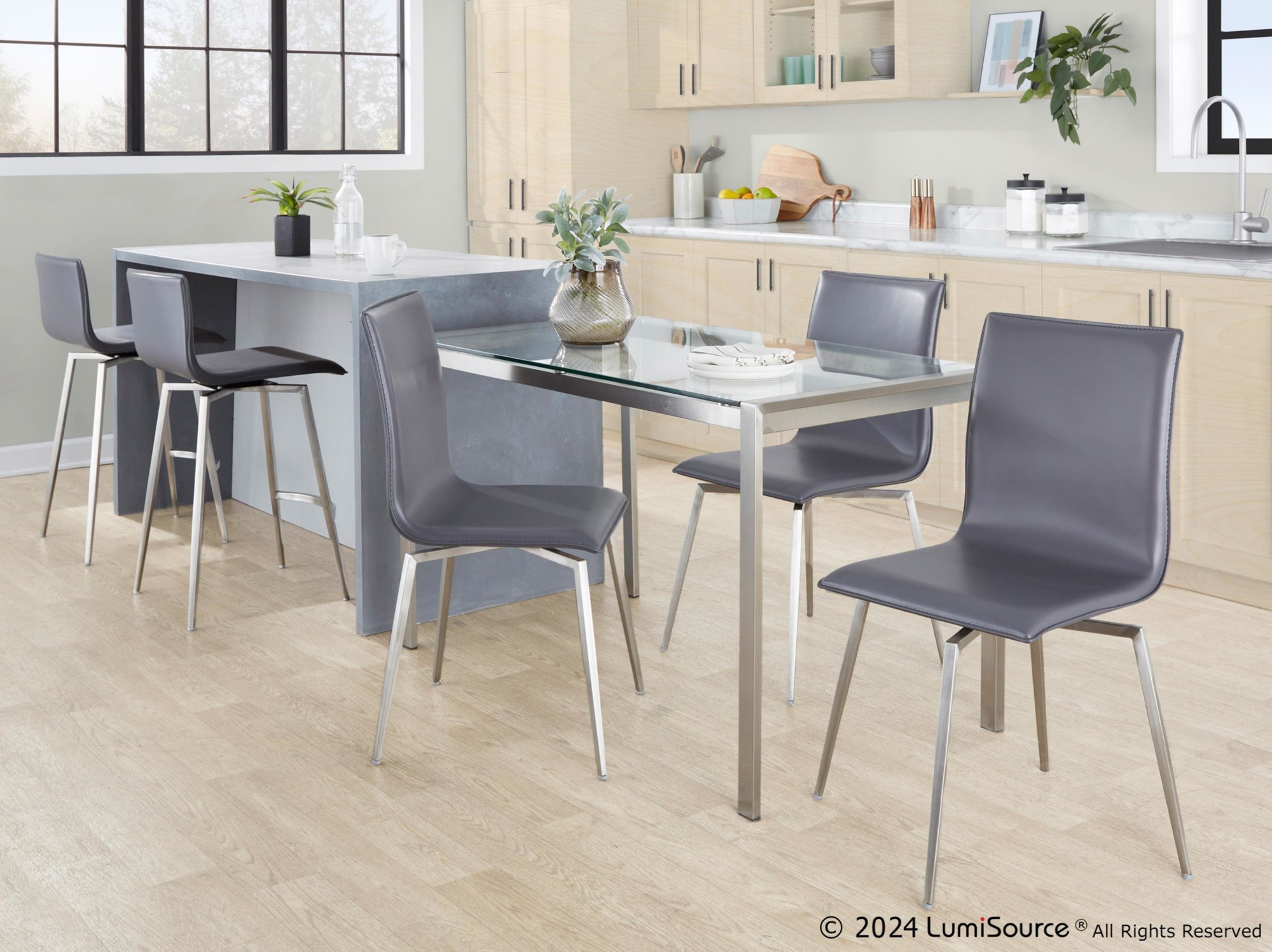 Mara 26-Inch Contemporary Grey Faux Leather Swivel Counter Stool (Set of 2) 3 Mara 26-Inch Contemporary Grey Faux Leather Swivel Counter Stool (Set of 2) - Image 3