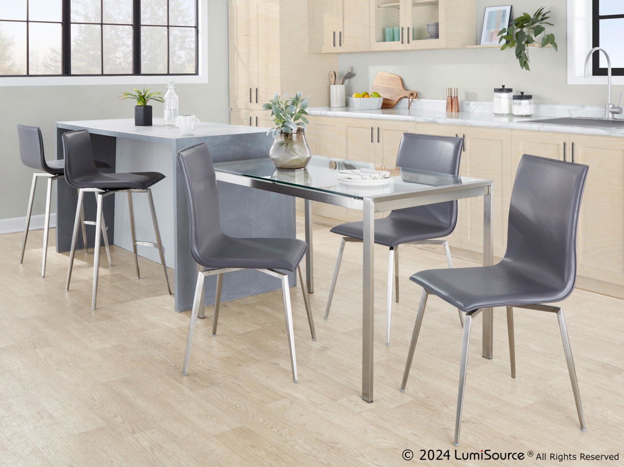 Mara 26-Inch Contemporary Grey Faux Leather Swivel Counter Stool (Set of 2) 4 Mara 26-Inch Contemporary Grey Faux Leather Swivel Counter Stool (Set of 2) - Image 4