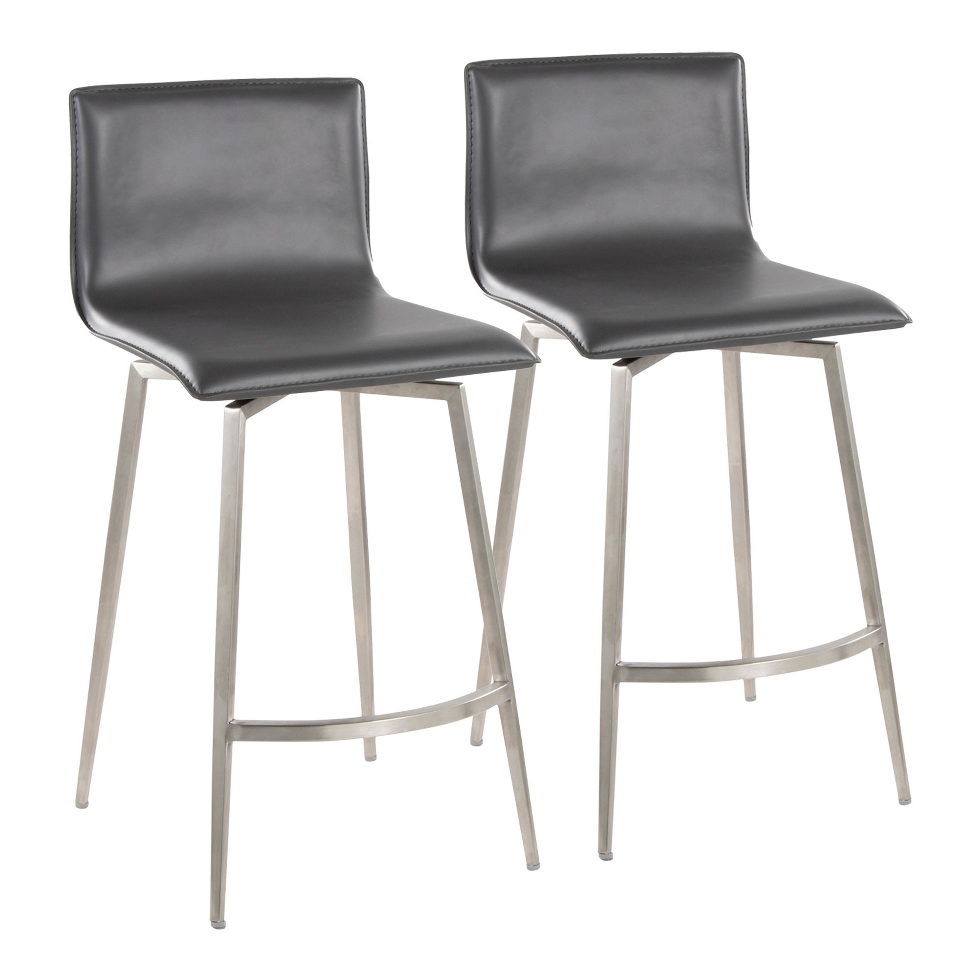 Mara 26-Inch Contemporary Grey Faux Leather Swivel Counter Stool (Set of 2) 5 Mara 26-Inch Contemporary Grey Faux Leather Swivel Counter Stool (Set of 2) - Image 5