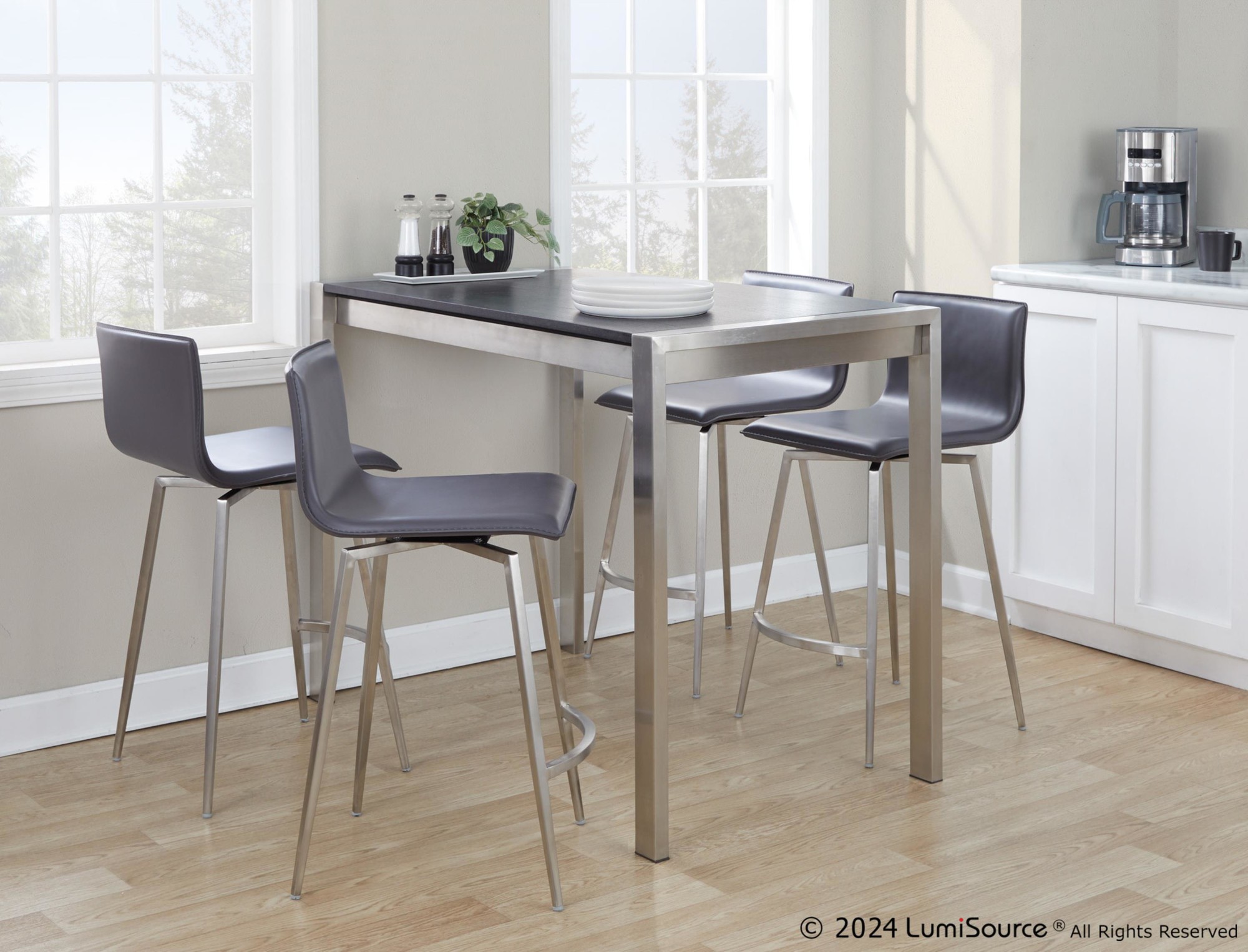 Mara 26-Inch Contemporary Grey Faux Leather Swivel Counter Stool (Set of 2) 1 Mara 26-Inch Contemporary Grey Faux Leather Swivel Counter Stool (Set of 2)