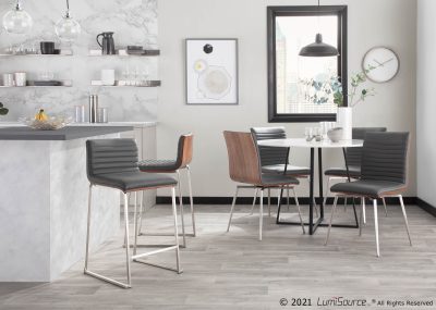 Mara 26" Walnut and Grey Faux Leather Counter Stools (Set of 2)