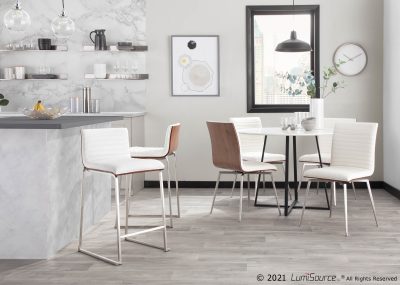 Mara 26" Walnut and White Faux Leather Counter Stools (Set of 2)