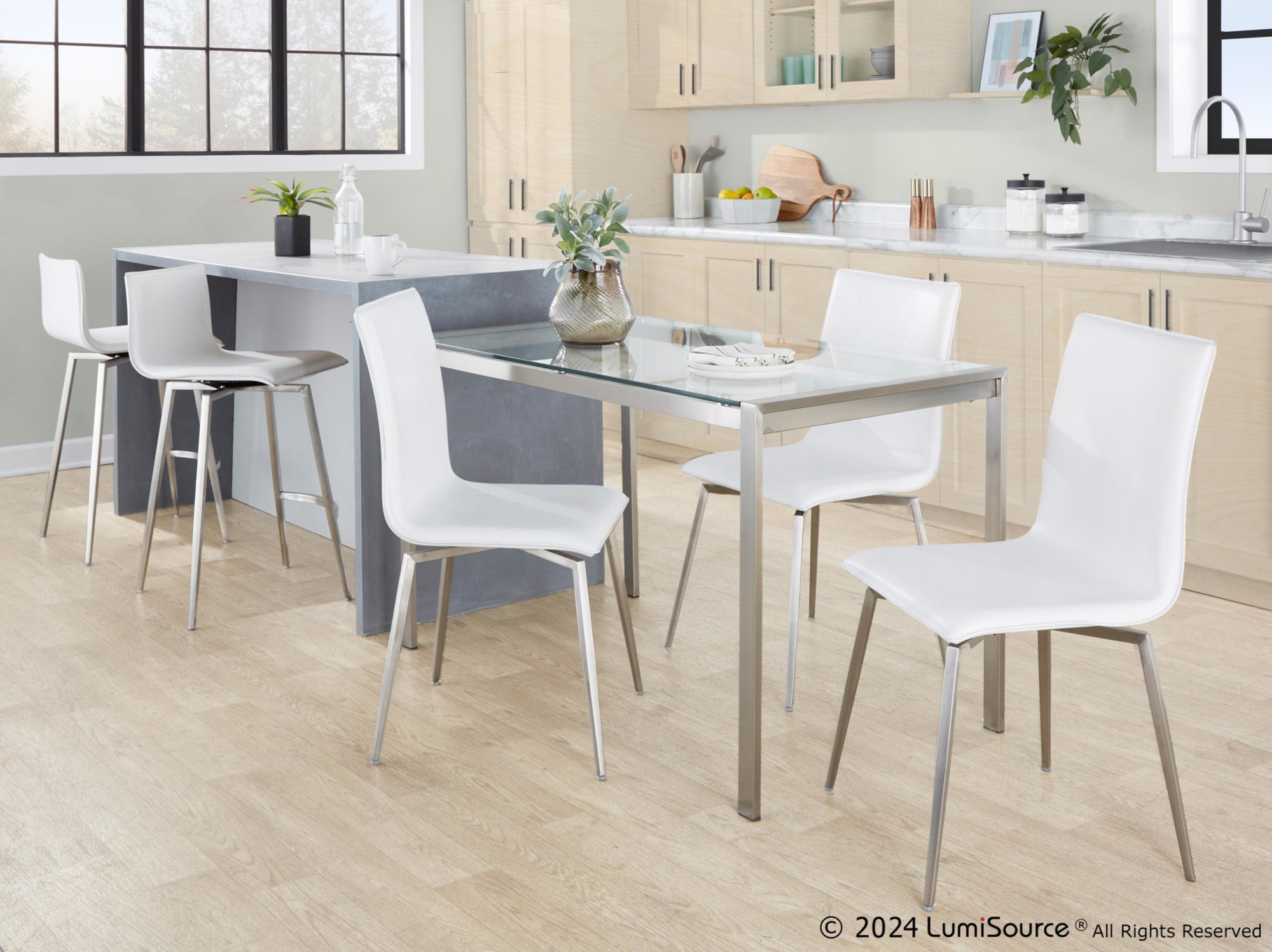 Mara 26" White Faux Leather Contemporary Swivel Counter Stools (Set of 2) 3 Mara 26" White Faux Leather Contemporary Swivel Counter Stools (Set of 2) - Image 3