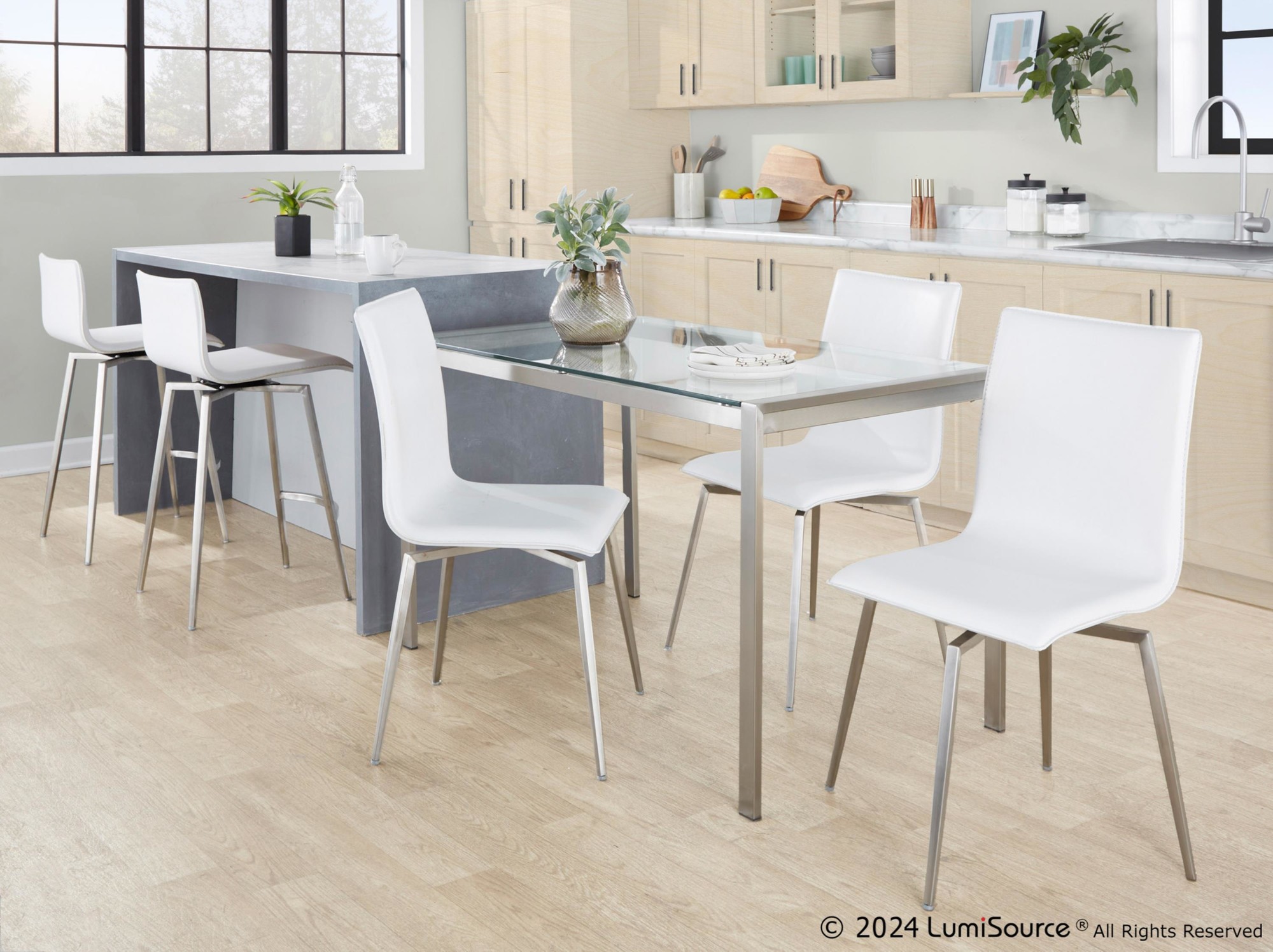 Mara 26" White Faux Leather Contemporary Swivel Counter Stools (Set of 2) 4 Mara 26" White Faux Leather Contemporary Swivel Counter Stools (Set of 2) - Image 4