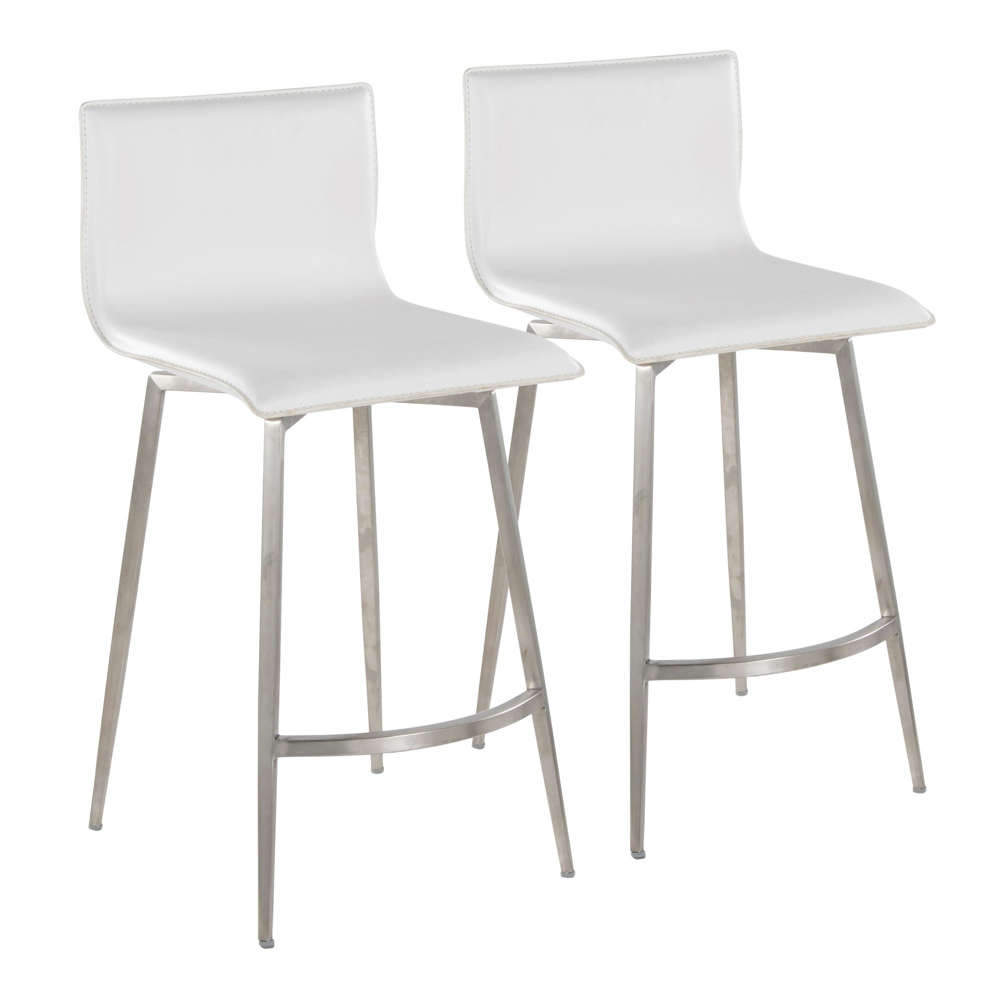 Mara 26" White Faux Leather Contemporary Swivel Counter Stools (Set of 2) 5 Mara 26" White Faux Leather Contemporary Swivel Counter Stools (Set of 2) - Image 5