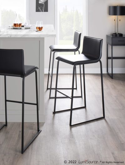 Mara Black Contemporary Faux Leather Barstool 29 (Set of 2)