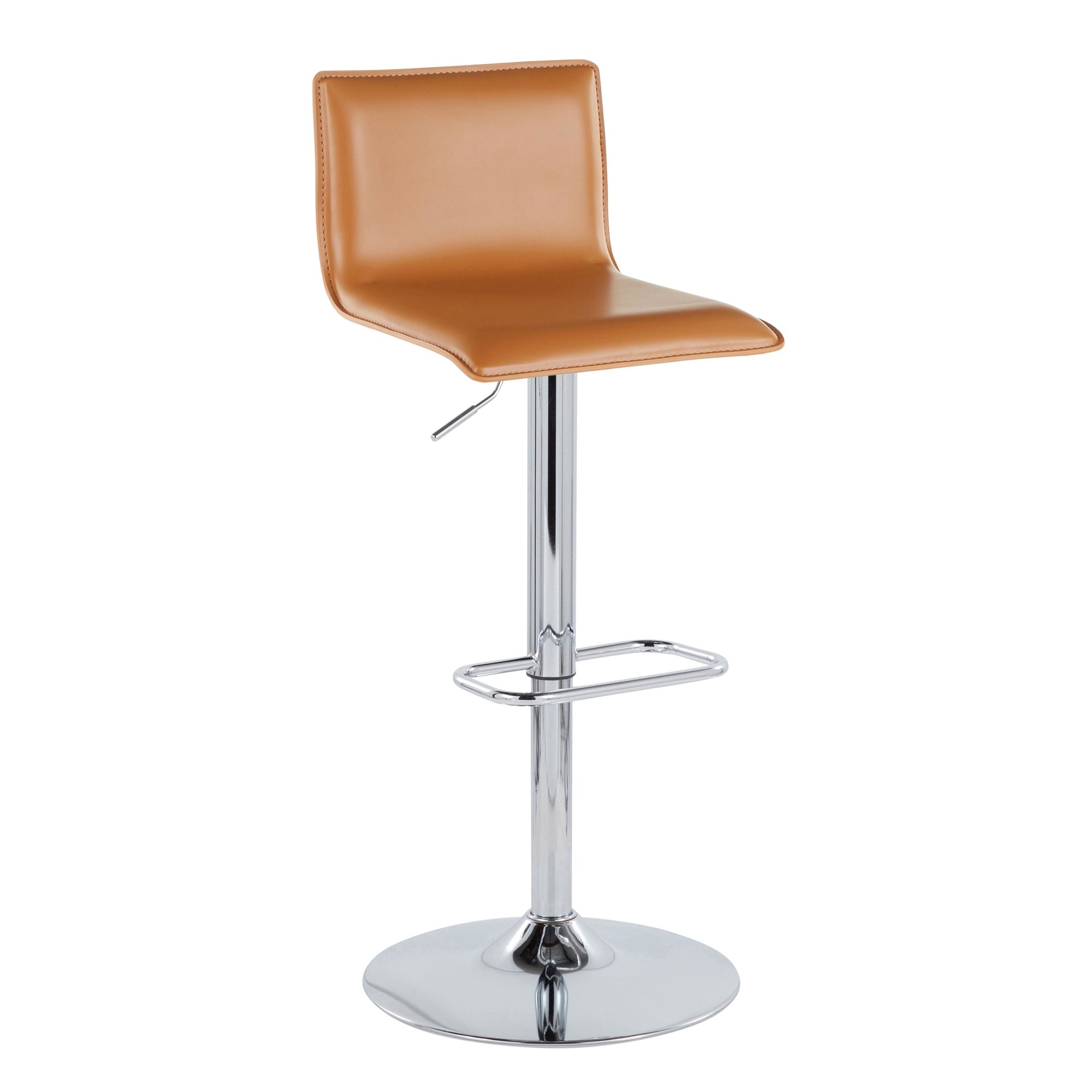 Mara Camel Faux Leather Chrome Contemporary Swivel Barstool (Set of 2) 4 Mara Camel Faux Leather Chrome Contemporary Swivel Barstool (Set of 2) - Image 4