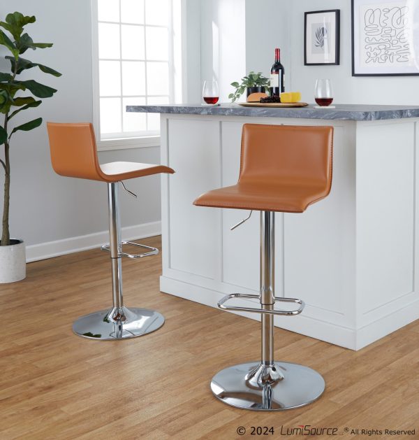 Mara Camel Faux Leather Chrome Contemporary Swivel Barstool Set of 2