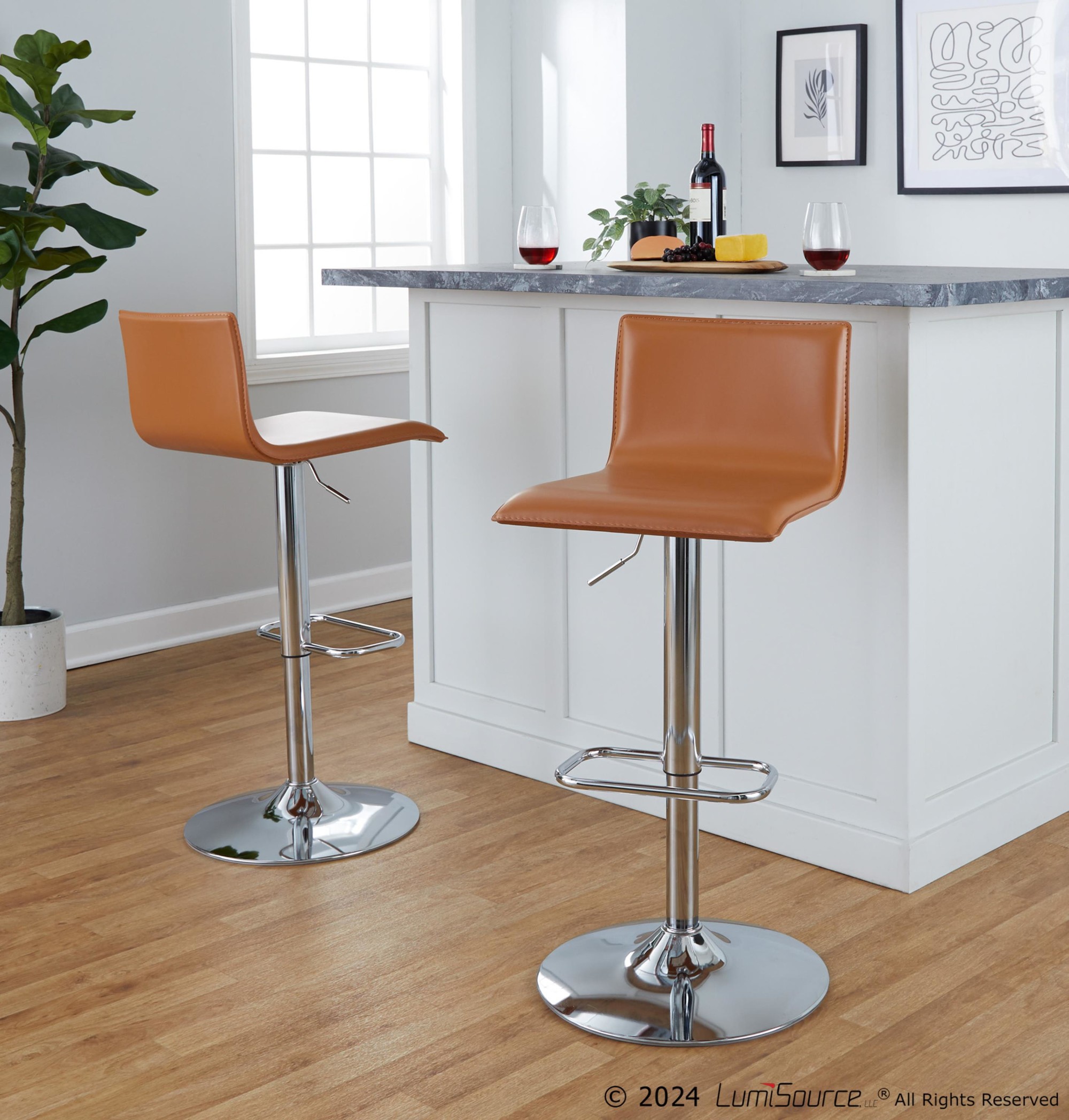Mara Camel Faux Leather Chrome Contemporary Swivel Barstool (Set of 2) 1 Mara Camel Faux Leather Chrome Contemporary Swivel Barstool (Set of 2)