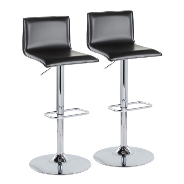 Mara Chrome and Black Faux Leather Contemporary Barstool Set of 2 2