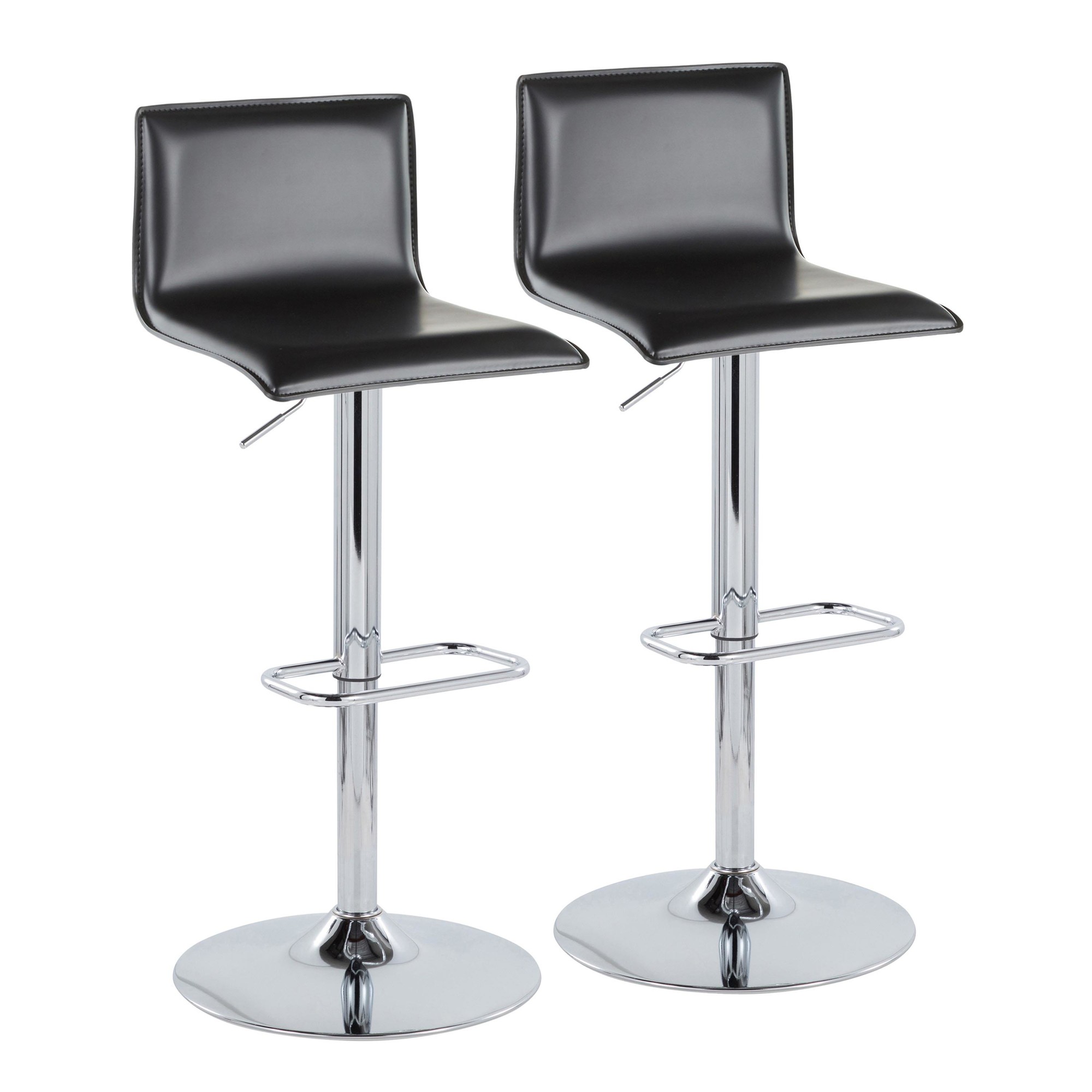 Mara Chrome and Black Faux Leather Contemporary Barstool (Set of 2) 3 Mara Chrome and Black Faux Leather Contemporary Barstool (Set of 2) - Image 3