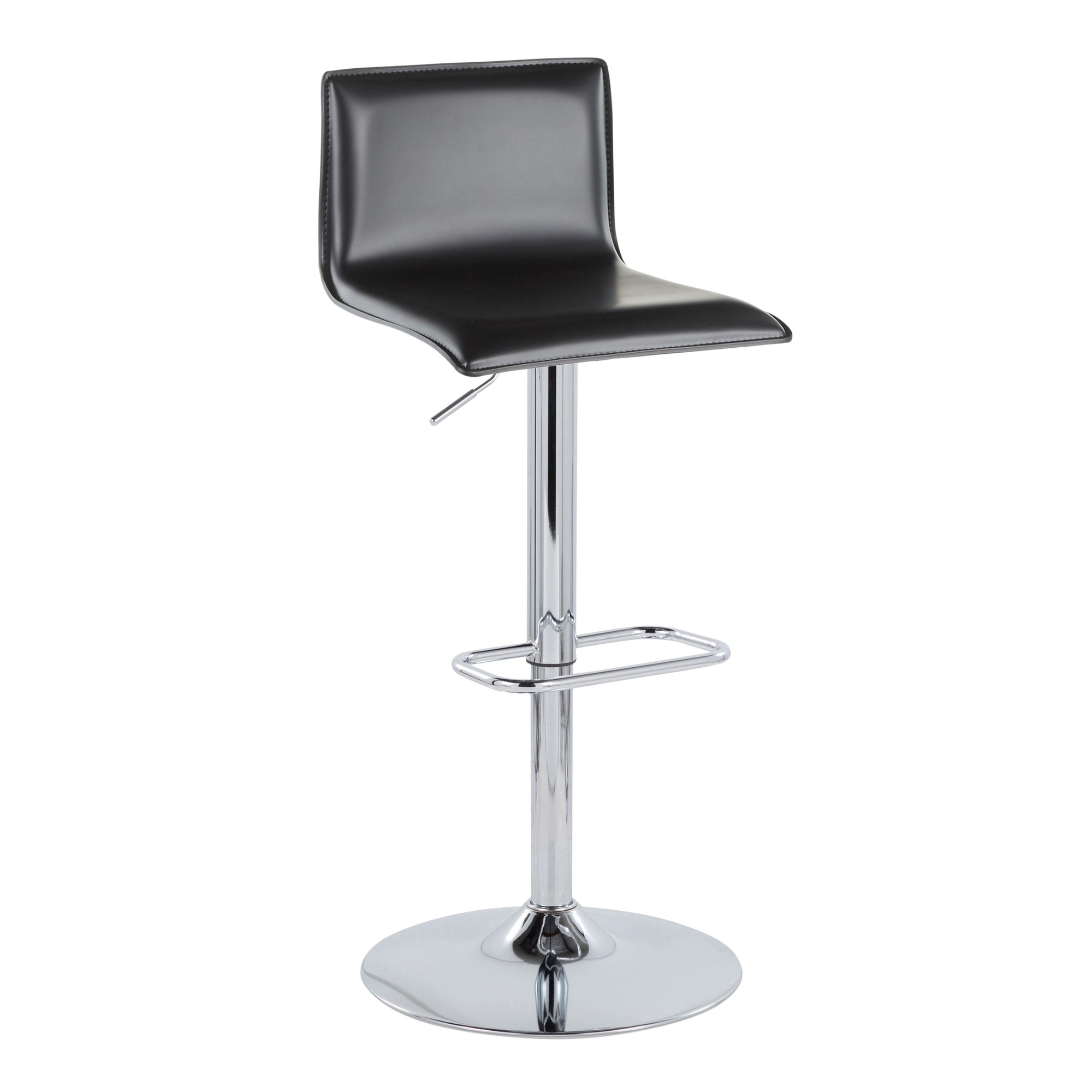 Mara Chrome and Black Faux Leather Contemporary Barstool (Set of 2) 4 Mara Chrome and Black Faux Leather Contemporary Barstool (Set of 2) - Image 4