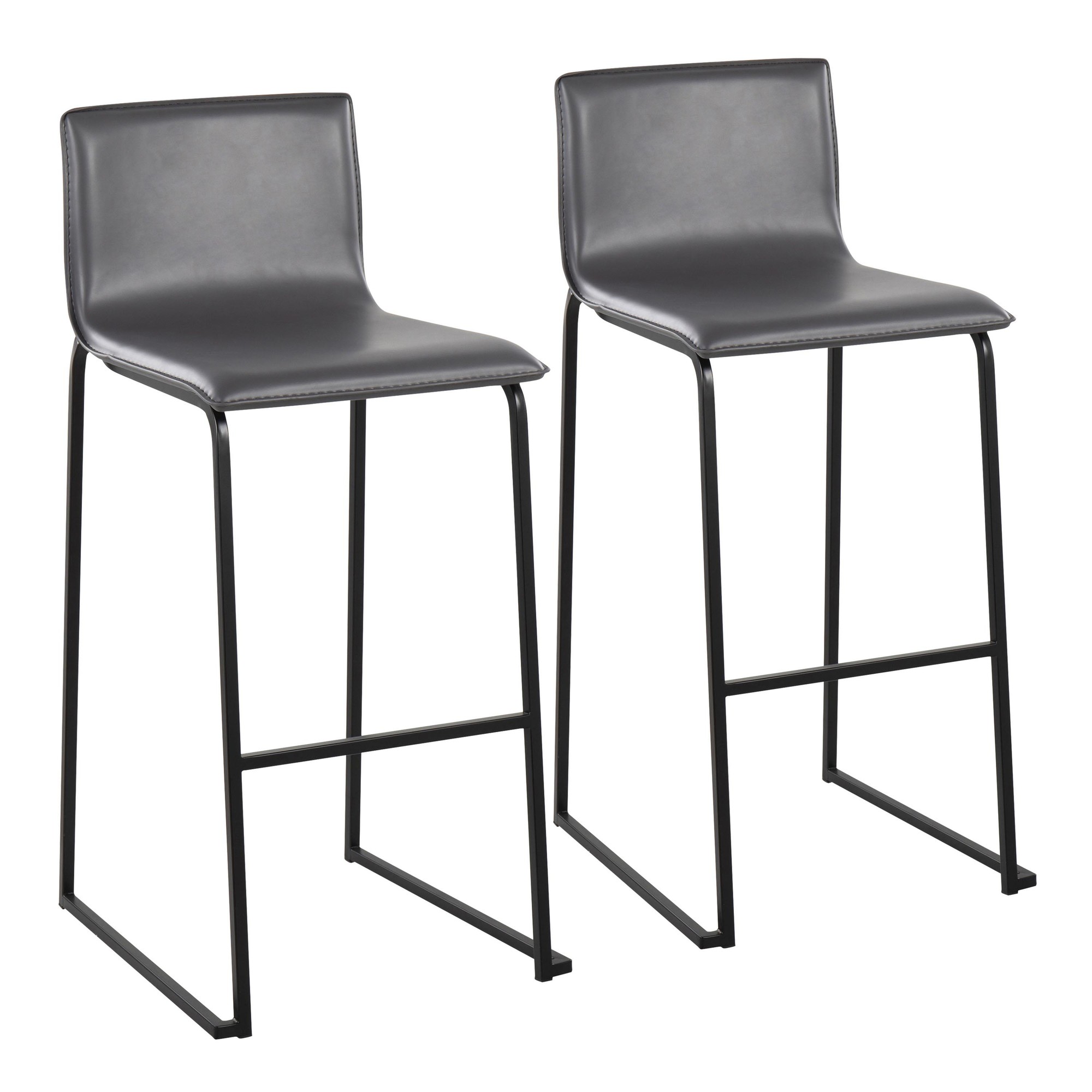 Mara Contemporary Black Steel Grey Faux Leather Barstool 29 (Set of 2) 2 Mara Contemporary Black Steel Grey Faux Leather Barstool 29 (Set of 2) - Image 2