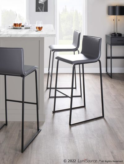 Mara Contemporary Black Steel Grey Faux Leather Barstool 29 (Set of 2)