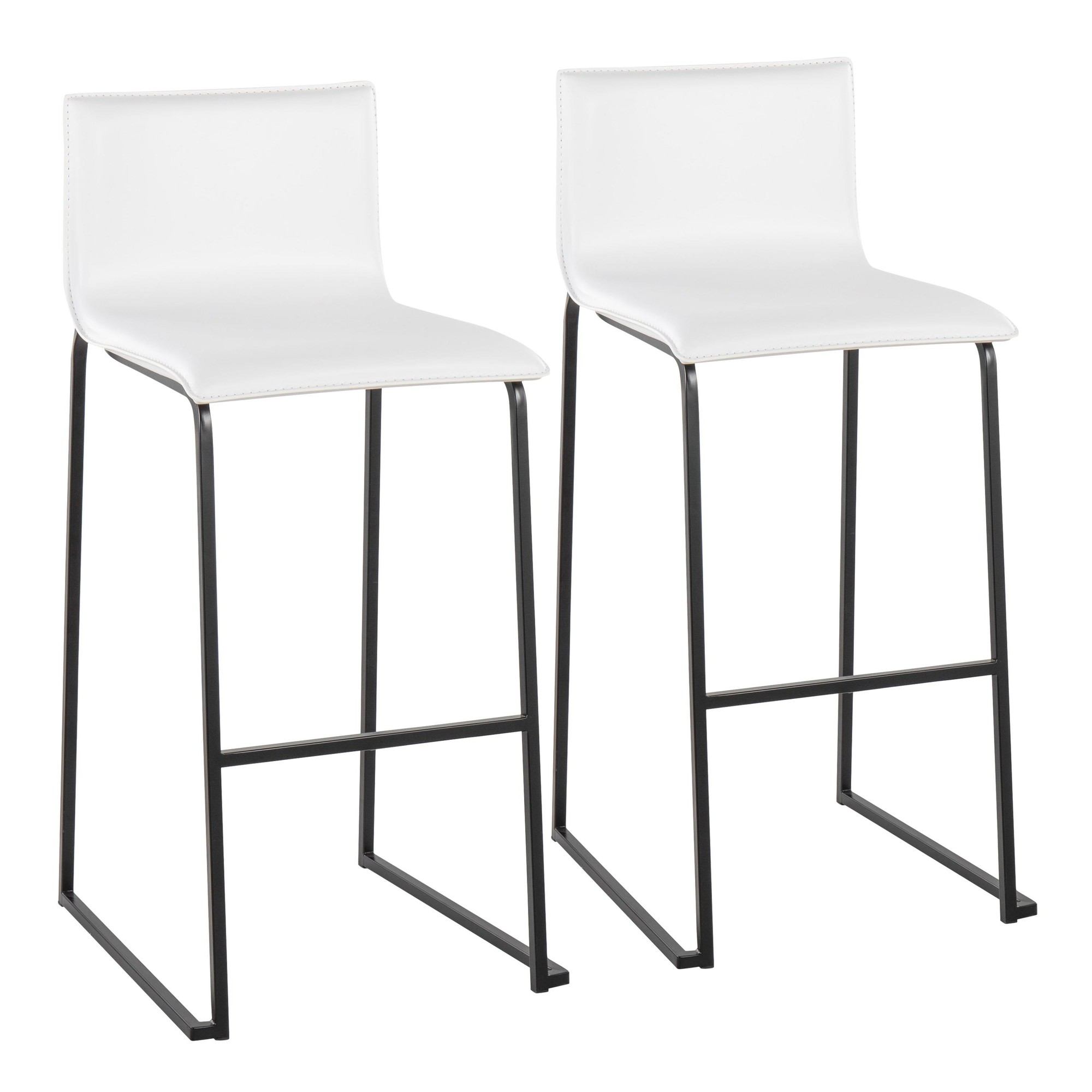 Mara Contemporary Black Steel White Faux Leather Barstools (Set of 2) 2 Mara Contemporary Black Steel White Faux Leather Barstools (Set of 2) - Image 2