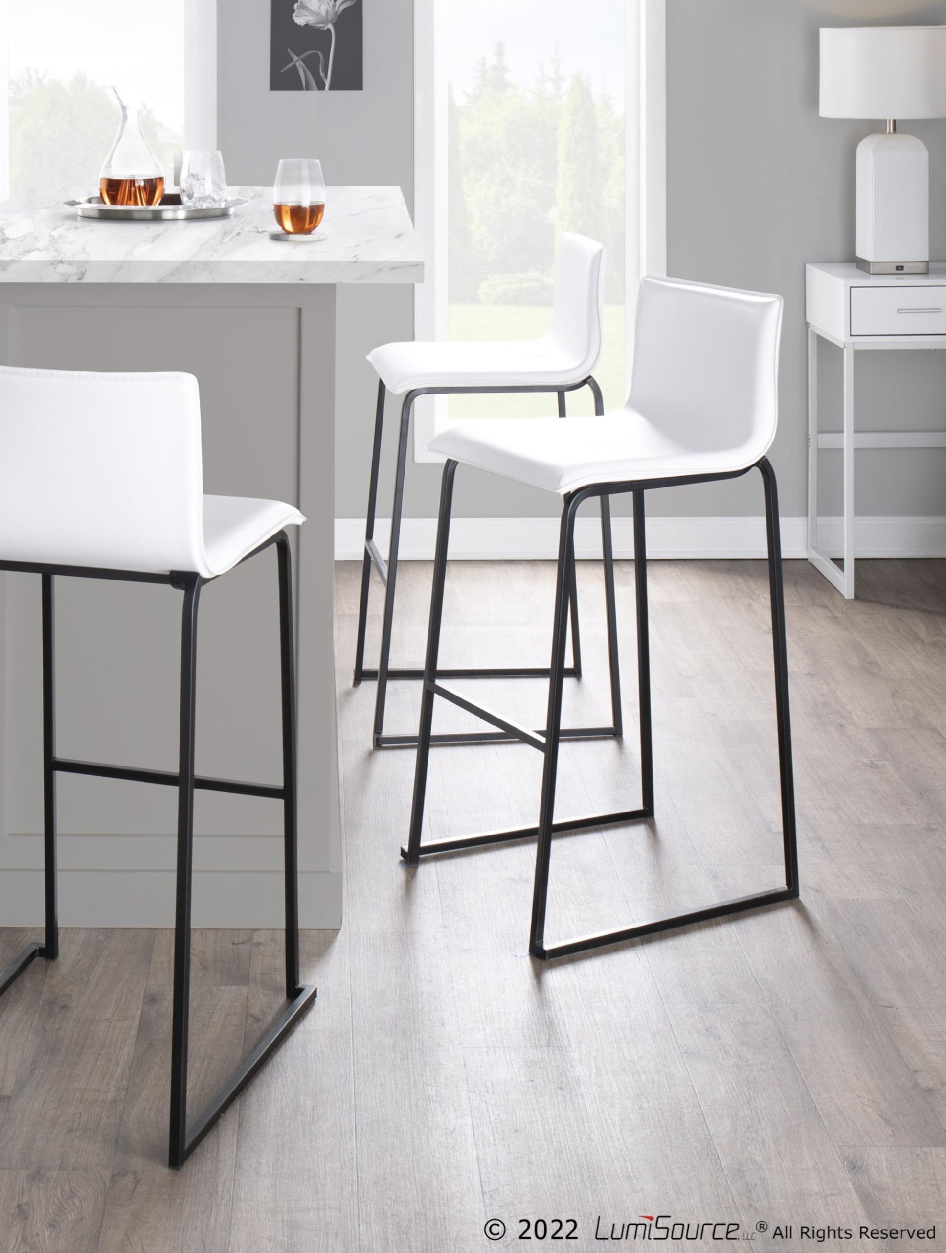 Mara Contemporary Black Steel White Faux Leather Barstools (Set of 2) 1 Mara Contemporary Black Steel White Faux Leather Barstools (Set of 2)