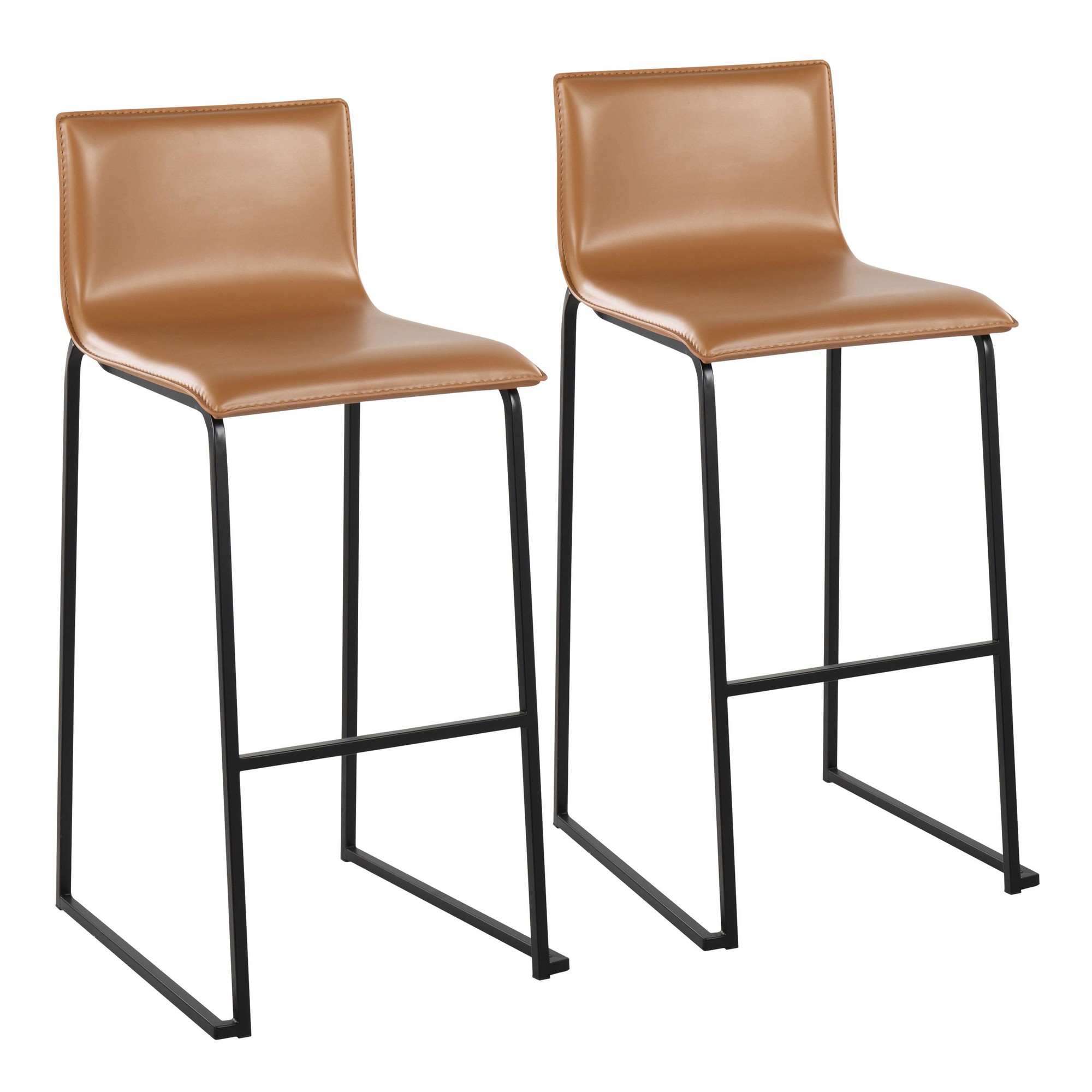 Mara Contemporary Black Steel and Camel Bar Stools (Set of 2) 2 Mara Contemporary Black Steel and Camel Bar Stools (Set of 2) - Image 2