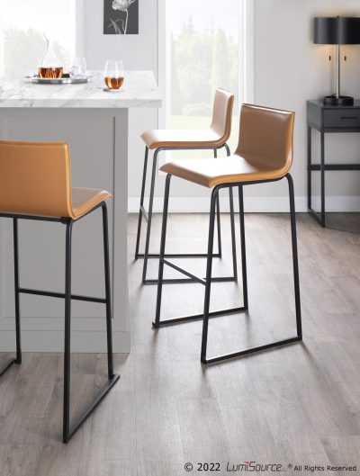 Mara Contemporary Black Steel and Camel Bar Stools (Set of 2)