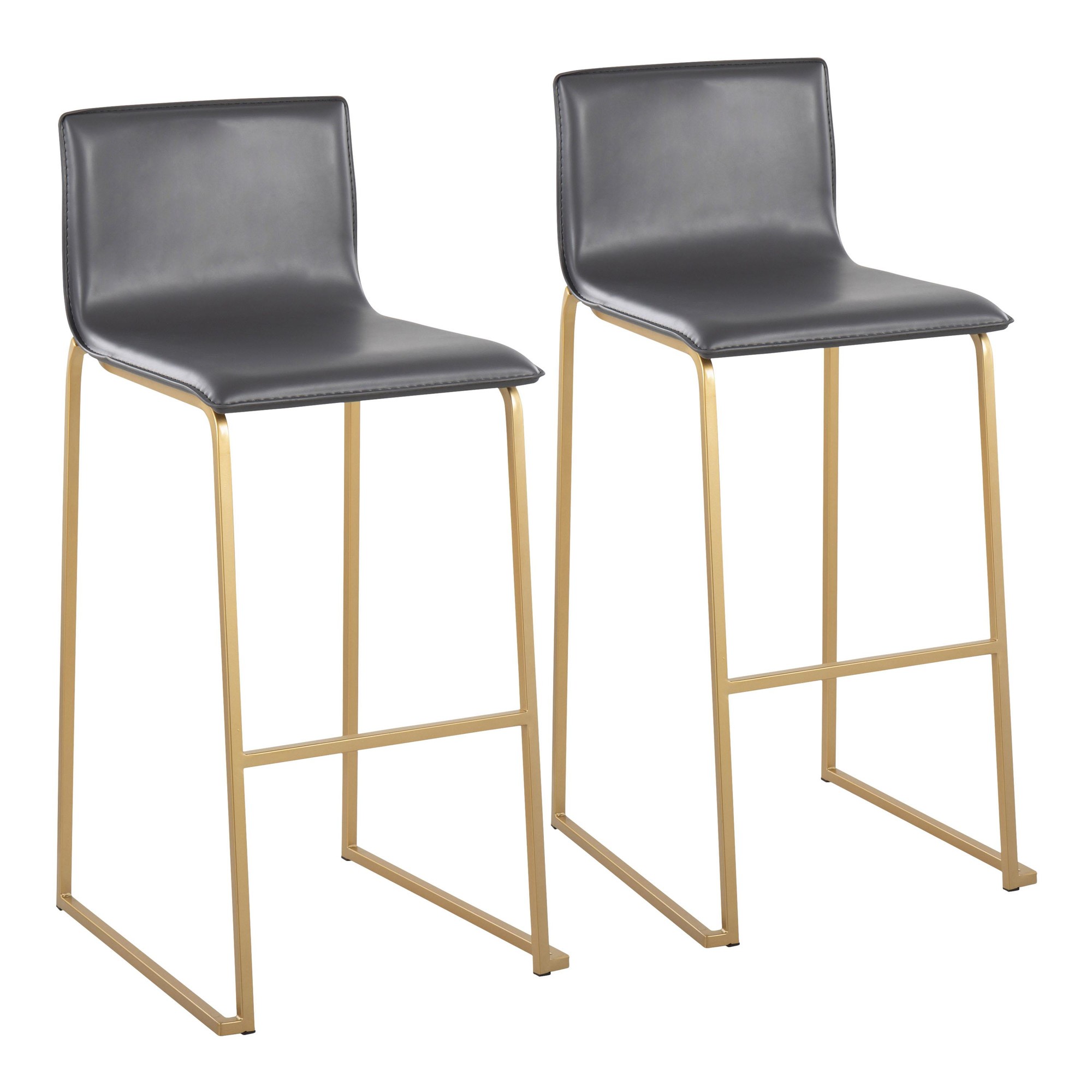 Mara Contemporary Gold Steel Grey Faux Leather Barstools (Set of 2) 2 Mara Contemporary Gold Steel Grey Faux Leather Barstools (Set of 2) - Image 2