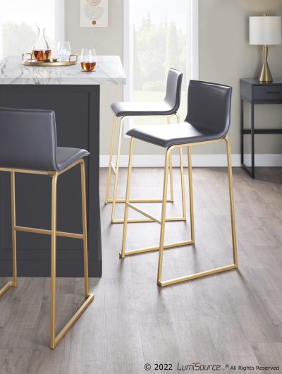 Mara Contemporary Gold Steel Grey Faux Leather Barstools (Set of 2)