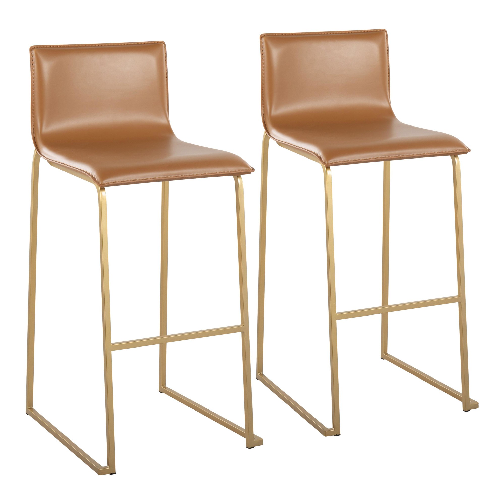 Mara Contemporary Gold and Camel Faux Leather Barstools (Set of 2) 2 Mara Contemporary Gold and Camel Faux Leather Barstools (Set of 2) - Image 2