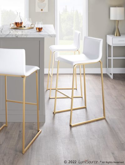 Mara Contemporary Gold and White Barstools (Set of 2)