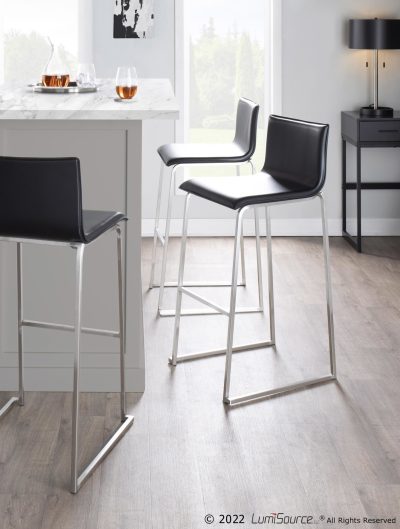 Mara Contemporary Stainless Steel Black Faux Leather Barstool (Set of 2)