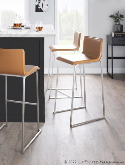 Mara Contemporary Stainless Steel and Camel Faux Leather Barstools (Set of 2)