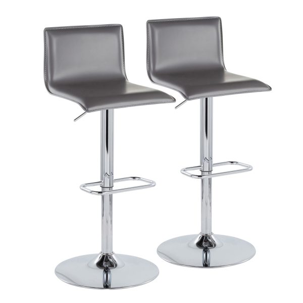 Mara Grey Faux Leather Chrome Contemporary Swivel Barstools Set of 2 2
