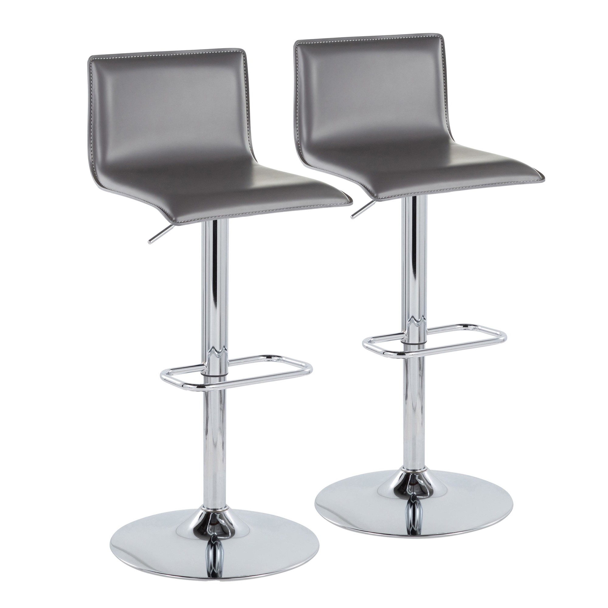 Mara Grey Faux Leather Chrome Contemporary Swivel Barstools (Set of 2) 3 Mara Grey Faux Leather Chrome Contemporary Swivel Barstools (Set of 2) - Image 3