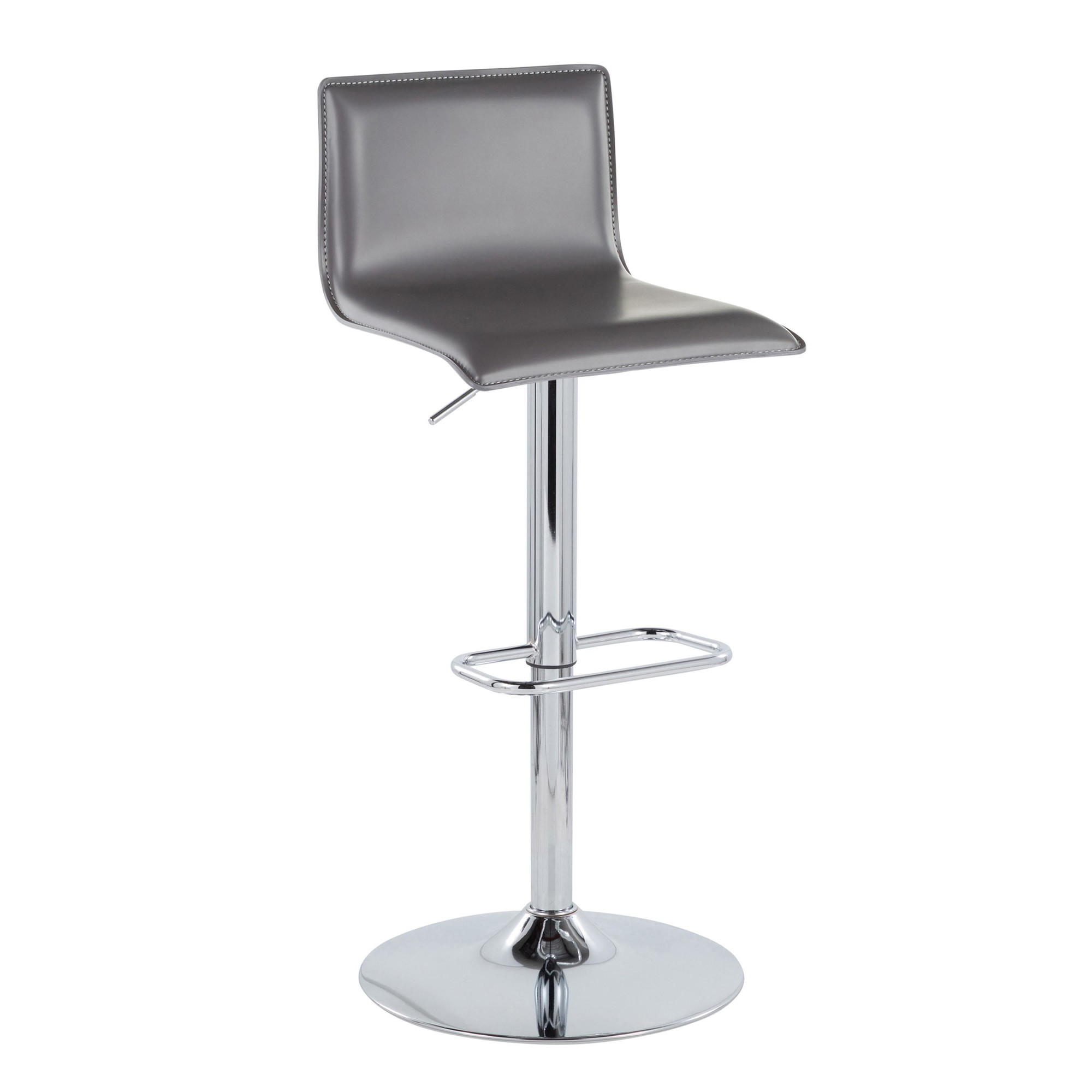 Mara Grey Faux Leather Chrome Contemporary Swivel Barstools (Set of 2) 4 Mara Grey Faux Leather Chrome Contemporary Swivel Barstools (Set of 2) - Image 4