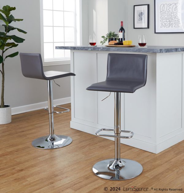 Mara Grey Faux Leather Chrome Contemporary Swivel Barstools Set of 2