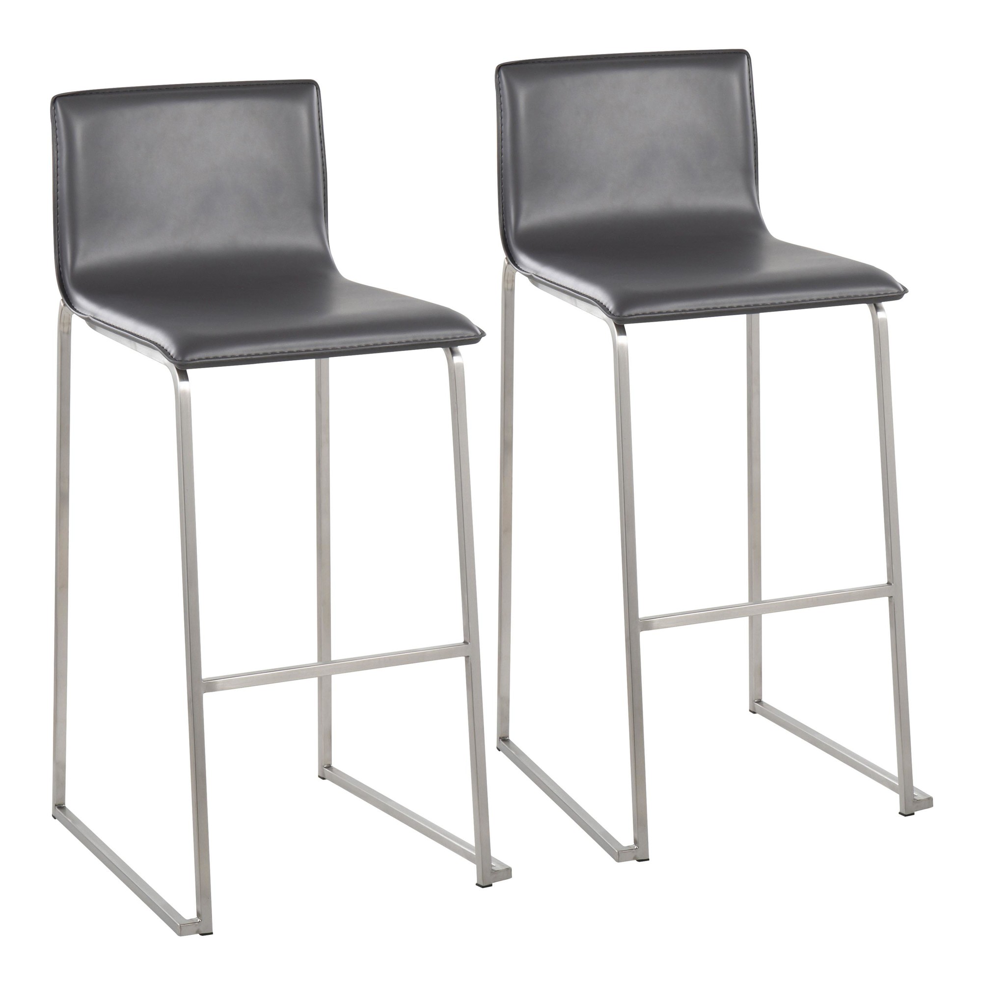 Mara Grey Faux Leather Stainless Steel Contemporary Barstools (Set of 2) 2 Mara Grey Faux Leather Stainless Steel Contemporary Barstools (Set of 2) - Image 2