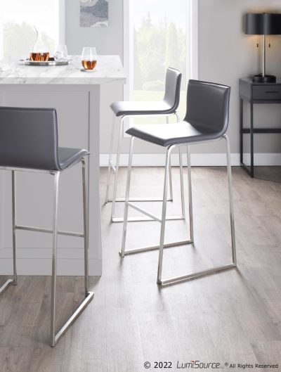 Mara Grey Faux Leather Stainless Steel Contemporary Barstools (Set of 2)