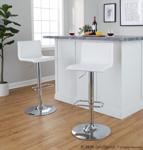 Mara White Faux Leather Chrome Contemporary Swivel Barstools Set of 2 1