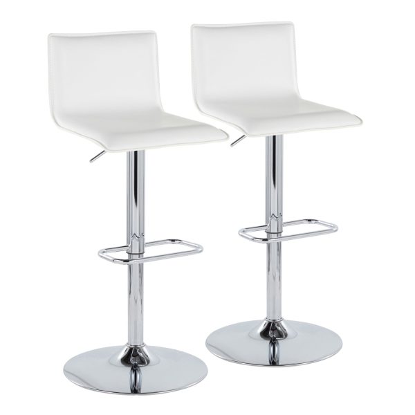 Mara White Faux Leather Chrome Contemporary Swivel Barstools Set of 2 2