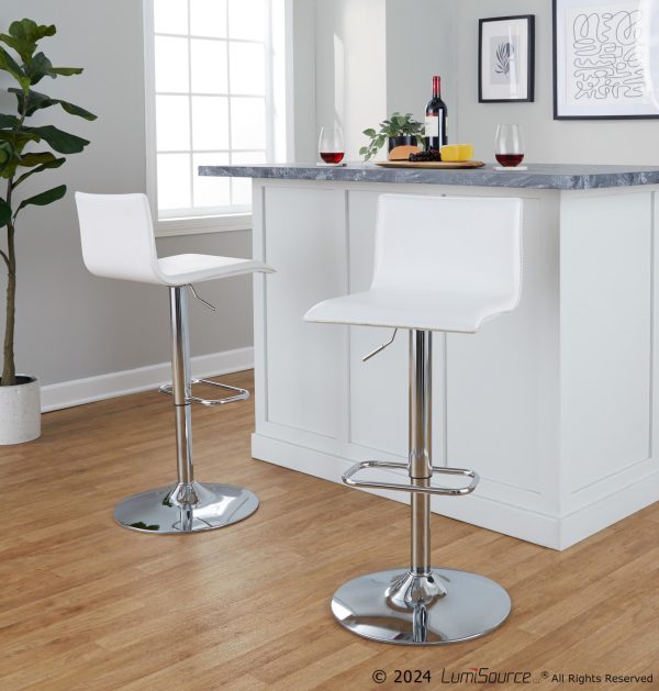 Mara White Faux Leather Chrome Contemporary Swivel Barstools Set of 2