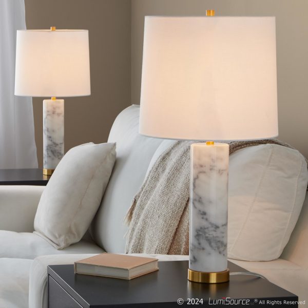 Marbella White Marble and Brass Table Lamps Set of 2 1