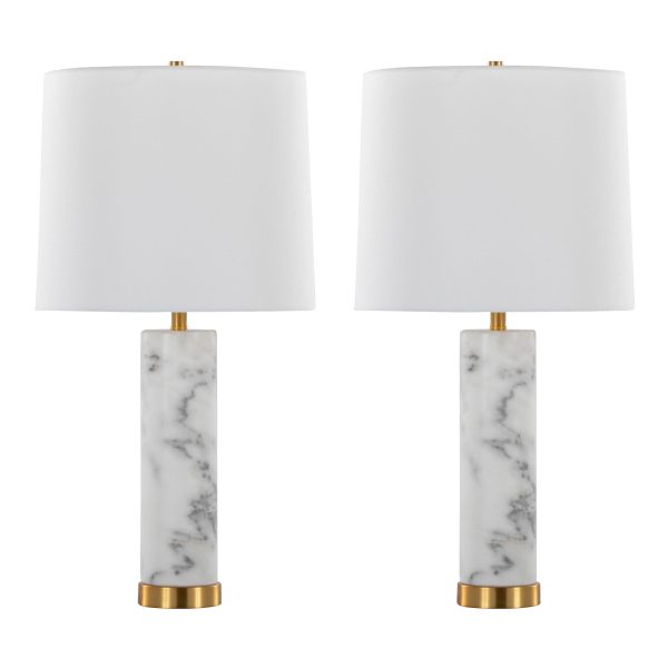 Marbella White Marble and Brass Table Lamps Set of 2 3
