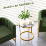Compact Round Faux Marble Side Table with Golden Metal Frame