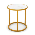 Compact Round Faux Marble Side Table with Golden Metal Frame